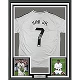 Framed Autographed/Signed Vini Vinicius Jr. #7 35x39 Real Madrid White Soccer Jersey Beckett BAS COA