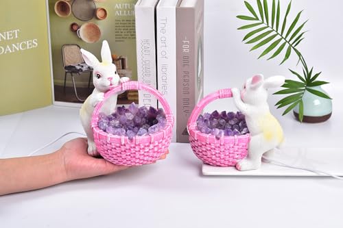 Image of AMOYSTONE Amethyst Rabbit Night Light with Ceramic Sculpture, USB Powered Easter Home Decor Lamp for Bedroom Kids Room Gift