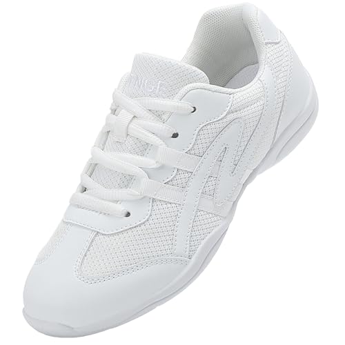 WUIWUIYU Girls White Cheerleading Shoes Breathable Youth Cheer Competition Sneakers Athletic Training Dance Tennis Walking Shoes