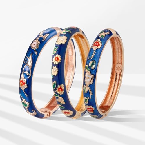 Image of UJOY Womens Multi-colors Cloisonne Bracelet Gold Plated Flower Hollowed Enameled Hinged Cuff Bangles Jewelry Gift 88A10
