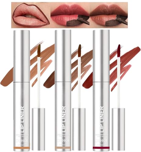 Lipliner Peel Off Lip Liner Tattoo, Confezione da 3 tinture per labbra Peel-Off, rosso bordeaux e marrone scuro e marrone chiaro tintura per labbra a lunga durata Peel-Off, arricchita con acido