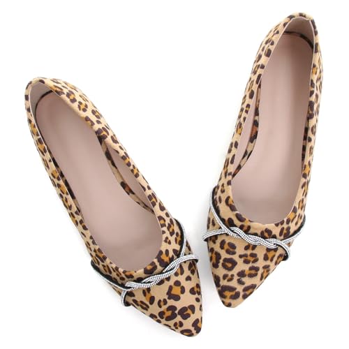 Image of TN TANGNEST Womens Casual Flats Chain Ballet Flats | Fashion Pointed Toe Rhinestone Flats, Comfort Slip On Dress Shoes for Business Work Office Wedding Party