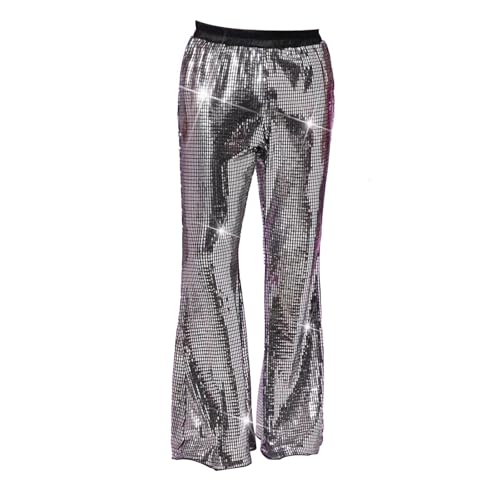 Cambkatl Men's Sequin Bell Bottom Disco Pants 60s 70s Vintage Sparkle Flared Nightclub Party Dance Pants