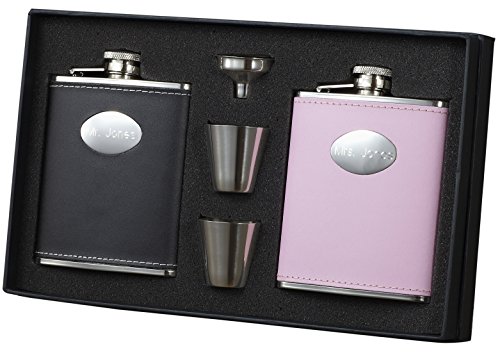 His and Hers Personalized Flask Gift Set Custom Engraved With Free Engraving