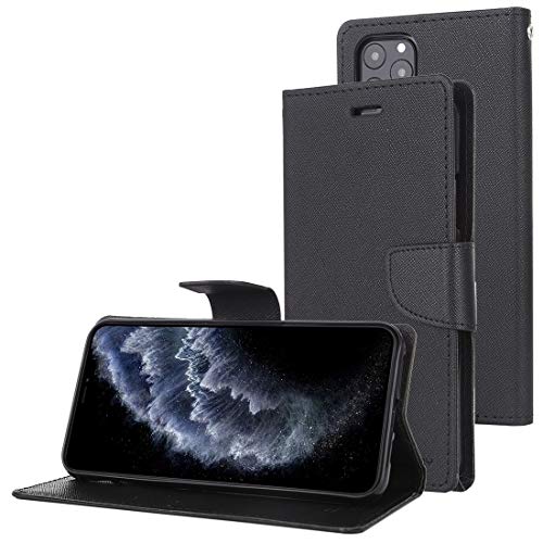 Étui rigide iPhone 11 Pro Max Mercury en cuir noir avec porte-cartes