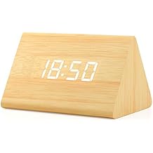 OCT17 Wooden Wood Clock, New Version LED Alarm Digital Desk Clock Adjustable Brightness, Alarm Time, Displays Time Date Temperature - Bamboo