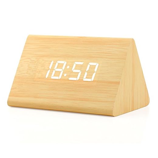 OCT17 Wooden Wood Clock , 2020 New Version LED Alarm Digital Desk Clock Adjustable Brightness, Alarm Time, Displays Time Date Temperature - Bamboo (White Light)