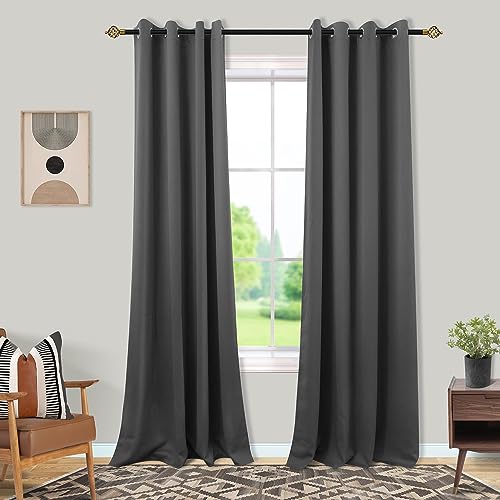 Mrs.Naturall Black Out Curtains 84 Inch Long, 52" W x 84" L Summer Thermal Insulated Drapes for Bedroom, Cortinas Blackout para Dormitorio, Dark Grey