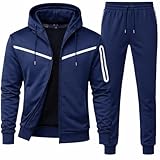 The Fancy Dress Men’s Tracksuit Co-Ord Set - Full Sleeve Zip Up Hooded Fleece Top with Activewear Bottom Sports Jogging Suits For Men UK, Blue, L