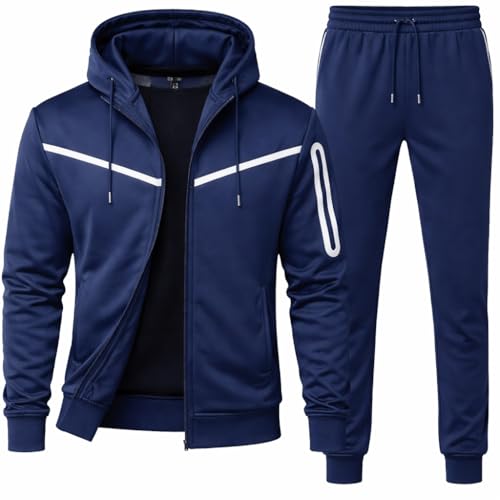 The Fancy Dress Men’s Tracksuit Co-Ord Set - Full Sleeve Zip Up Hooded Fleece Top with Activewear Bottom Sports Jogging Suits For Men UK, Blue, XL
