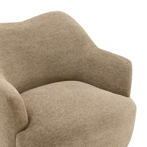 Image of KISLOT, Swivel Accent Chair, Arm Chair with Wooden Base, Sand, Set of 2 | Upholstered Barrel Chair with Curves Camel Back Design, Living Room Bedroom Reading