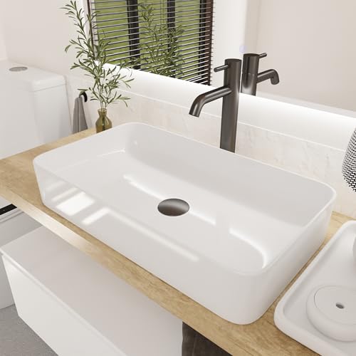 Aufsatzwaschbecken aus Keramik, weiß, rechteckig, klein, Maße: