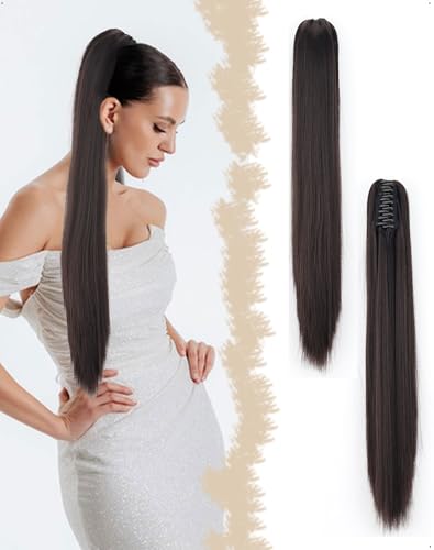 SanKristo Coda Capelli Extension con Coulisse, 60cm Lunghe Ponytail lisci naturale volume treccia clip a pettine Finta sintetiche Posticci cavallo donna Quotidian Posticcio frangetta, nero marrone
