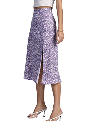 Image of LYANER Women's Casual Boho Printed High Waist Side Split Hem Zipper Midi Skirt