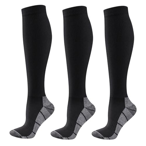 YUEDGE Womens Compression Socks for Women 4-7 Long Cycling Softball Baseball Sports Socks Black Calf Travel Flight Sock 3 Pairs