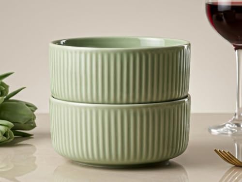 Image of Bodhi House Porcelain Large Serving Deep Bowl Set of 2 for Vegetable, Dal, Fruit, Cereal, Salad, Ramen, Mixing Bowl for Snack, Microwave Safe, Perfect for Dining and Gifting, Tea Green | 750 ml