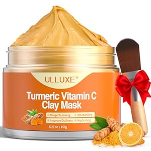 Turmeric and Vitamin C Clay Mask for Face Pore Clearing, Hydrating, Moisturizing Clay Mask, Face Mask Skin Care for All Skin Types, 150 g / 5.29 oz