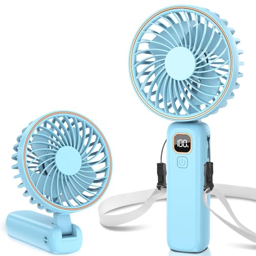 POIFL Ventilador Portatil, Mini Ventilador De Mano, Recargable Por Usb, Con 6 Velocidades, Ultra Silencioso, Plegable, Adecuado Para El Hogar, La Oficina, El Dormitorio y Viajes Al Aire Libre（Azul）