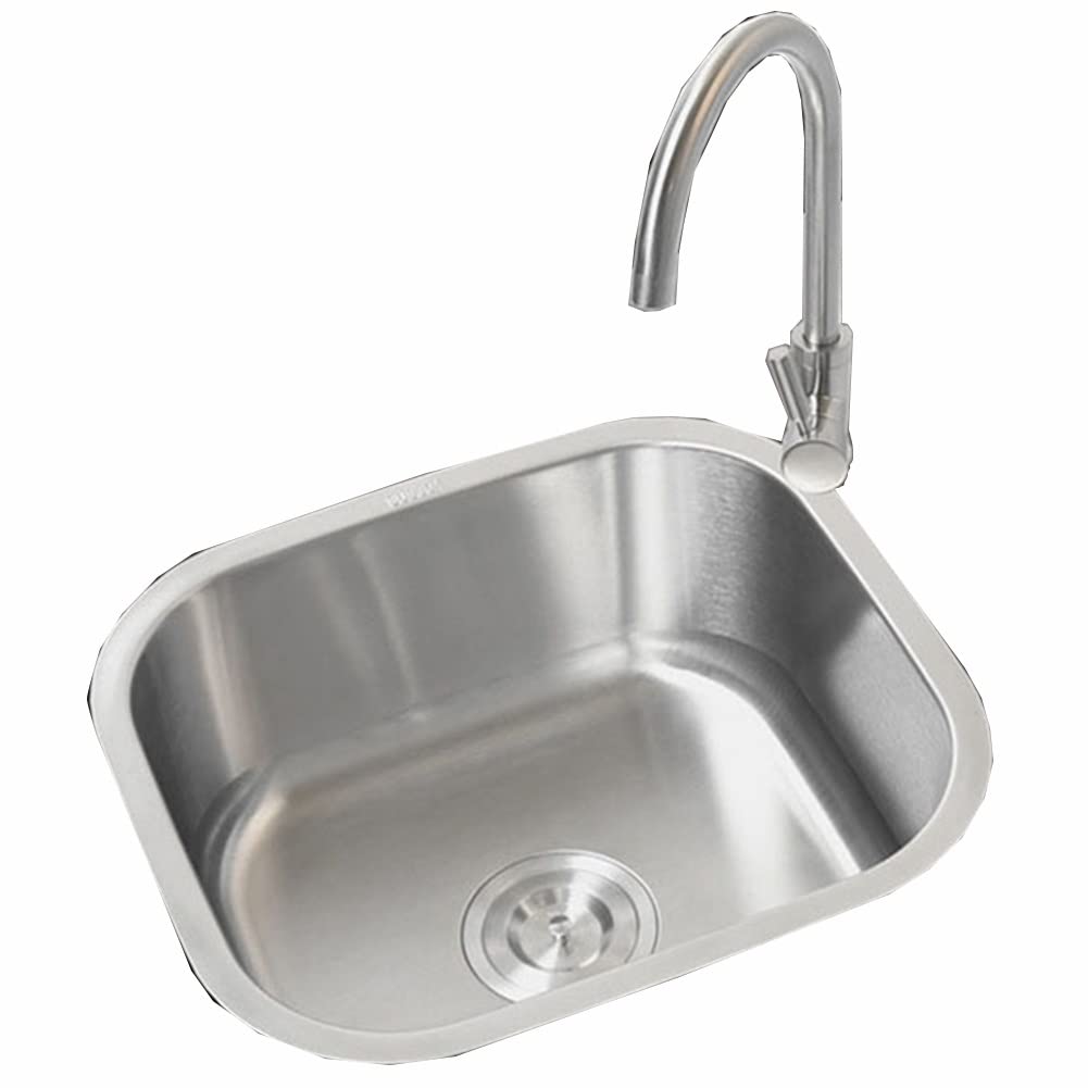 Fregadero mono seno 49x44 cm para cocina, cubeta de acero inoxidable 304 profunda silver