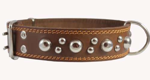 Genuine 1.75" Wide Thick Leather Studded Dog Collar. Fits 21.5"-26" Neck, Xlarge Breeds Bullmastiff #TOP1