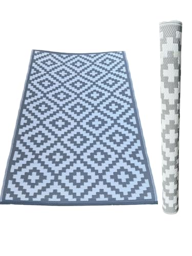FAHD TRADERS Reversible Outdoor Garden Rug | Waterproof, UV-Resistant Plastic Straw Mat | Lightweight, Foldable Area Rug for Patio, Camping, Beach, Picnic, RV, Deck (Grey, 120x180) - Image 7