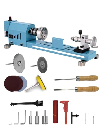 Image of Mini Wood Lathe Machine Infinite Speed Control Multi-Purpose Type For Desktop Supports Wood Sawing, Polishing, Grinding The Professional Set Of Accessories Comes With Instructions For Easy Use