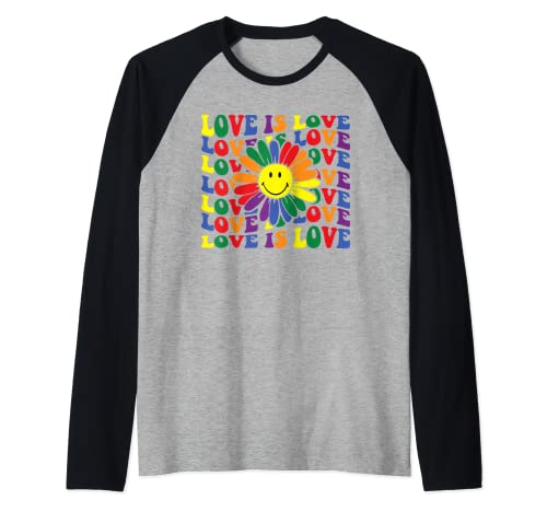 Happy Face Rainbow Girasol LGBT Gay Lesbian Pride Smile Camiseta Manga Raglan