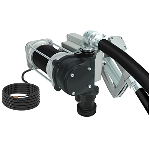 12V Gasoline Fuel Transfer Pump Kit, 15 Gpm / 57 Lpm Self-Priming Fuel Pump, 14' Ft Discharge Hose, Extensible Suction Tube, Manual Nozzle And Power Cord, For Gasoline Diesel Kerosene Mineral Spirits #TOP22