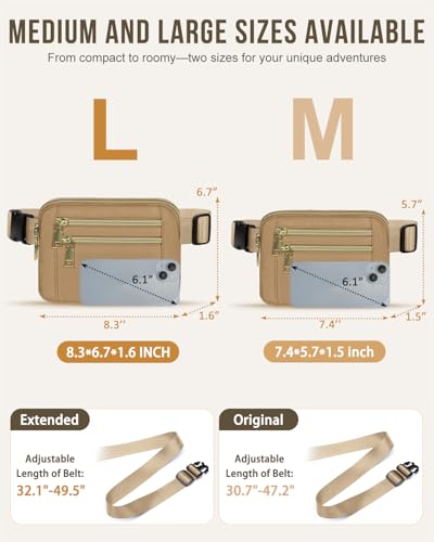 Image of Fanny Packs for Women 4 Zip Pocket Crossbody Belt Bag Waist Bags | Waterproof, Fashion Waist Pack, Crossbody Bags for Women, with Adjustable Strap, for Workout,Running,Traveling(Khaki,L)