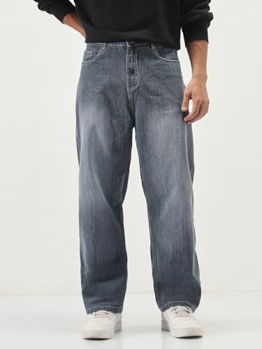Image of Urbano Fashion Men's Loose Baggy Fit Washed Denim Jeans Non-Stretchable