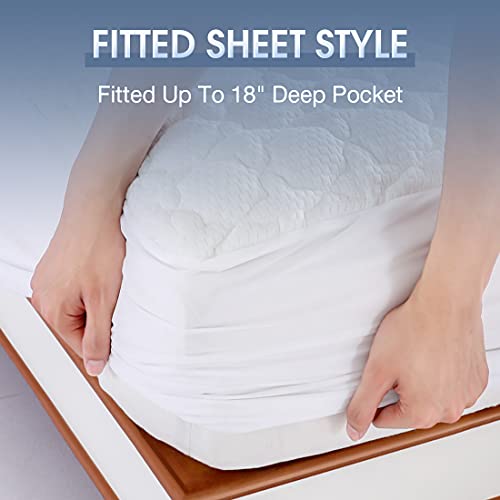 Queen Size Bamboo Mattress Protector, Breathable 3D Cooling Waterproof Mattress Pad Fits 18“ Deep Pocket Quilted Mattress Cover White - Thumbnail 6