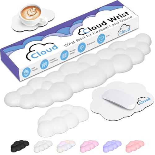 Image of 4 in 1 Ergonomic Leather Cloud Wrist Rest Keyboard and Mouse Pad & Coaster