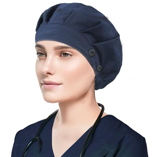 Image of Bouffant Caps with Button and Sweatband, Adjustable Scrub Caps for Women Men, One Size Multi Color
