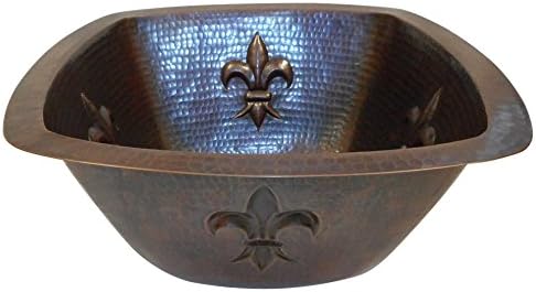 15" Square Copper Kitchen Bar Prep Sink with Fleur de Lis Design