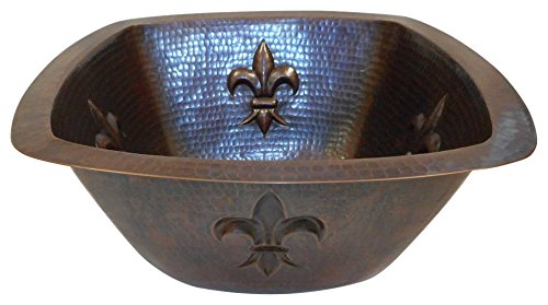 Simplycopper 15" Square Copper Kitchen Bar Prep Sink With Fleur De Lis Design #TOP1
