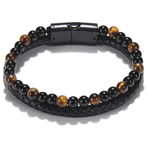 Branets Mens Leather Braided Bracelet Beads Stone Bracelet with Magnetic Clasp Jewelry Gift Bracelet for Men and Women Cover