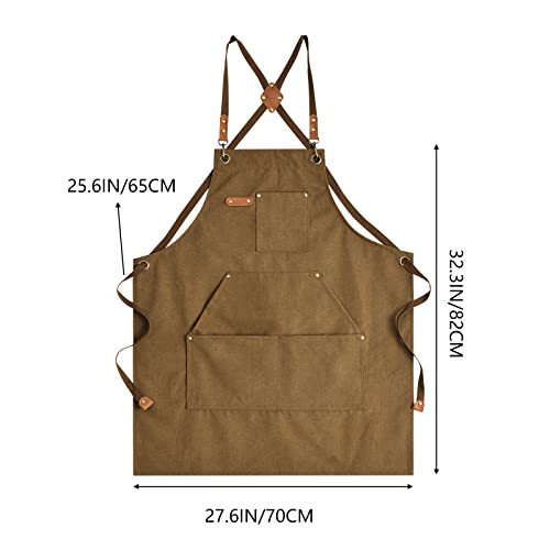 Canvas Aprons for Men Chef Apron, Work Apron with Large Pockets - 16oz Heavy Duty Cross Back, BBQ, Cooking - Image 8
