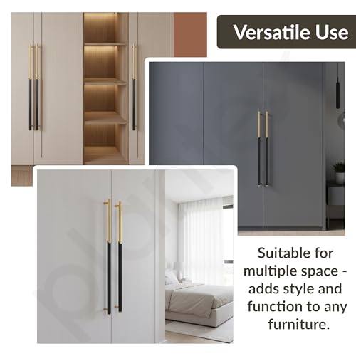 Image of Plantex Stainless Steel & Aluminium Cabinet Handle /450mm Wardrobe Door Handle /Cupboard Pull-Push Handles for Home /Office - Pack of 2 (Black & Gold)