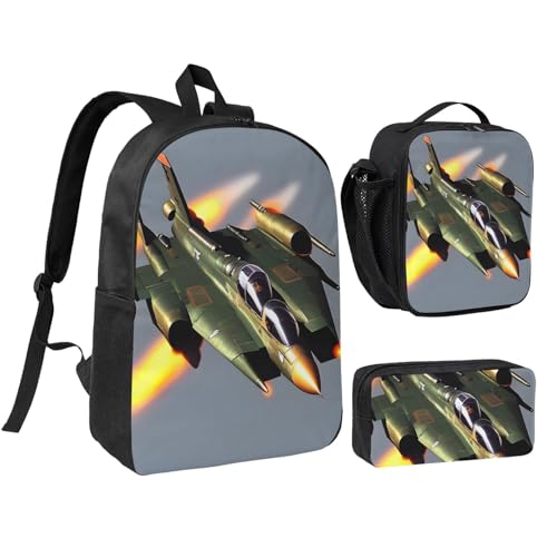 Imagen de YQxwJL Jet Fighters Print Mochila de 3 piezas con lonchera y estuche para lápices