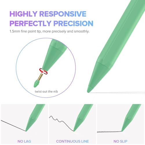 Image of JAMJAKE Stylus Pen for iPad 11th&10th Generation - 2X Fast Charge Active Pencil Compatible with 2018-2025 Apple iPad Pro 11 inch /12.9 inch /M4, iPad Air 3 /4 /5 /M2 /M3, iPad 6-11, iPad mini 5 /6 Gen - Green