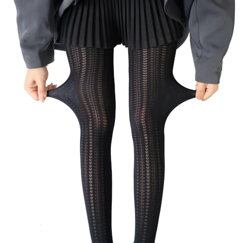 Image of Mrotrida Women's Heart Pattern Tights Elastic Jacquard Love Heart Pantyhose Stockings