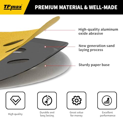 100 Stück 150mm 6 Loch Schleifscheiben - Premium Gold Rund Klett Schleifpapier für Exzenterschleifer - 60, 80, 120, 220, 320 Körnung Mischset