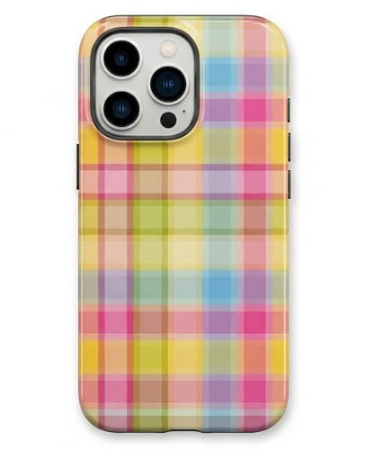 EKELYVIA Compatible with iPhone 15 Pro Case Stylish Colorful Plaid Pattern Retro Square Phone Case Shockproof Double-Layer Drop-Resistant Protection (Colorful Grid, iPhone 15 Pro)