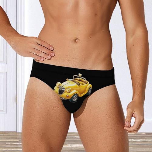 Yellow Cute Car Diamond Novelty Men's Brief Swimwear Pants Swimming Trunks Beach Shorts Underwear4