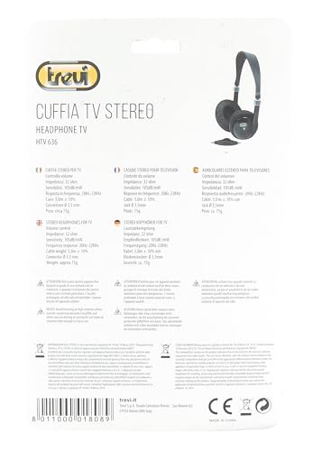 Trevi TV Headphones with Volume Control and 5m Long Cable, HTV636, Black