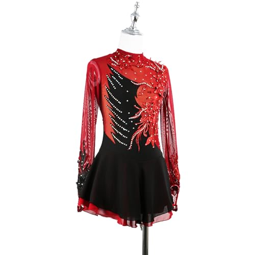 DIJITOO Vestido de patinação artística, temperamento emenda de cores brilhantes flores de competição