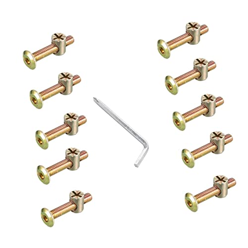 Image of 10 PCS M6 *40mm Furniture Bolt Nut Set Zinc Plated Hex Socket Screw With L Type Wrench for Furniture Cots Beds Crib and Chairs (M6*40mm)