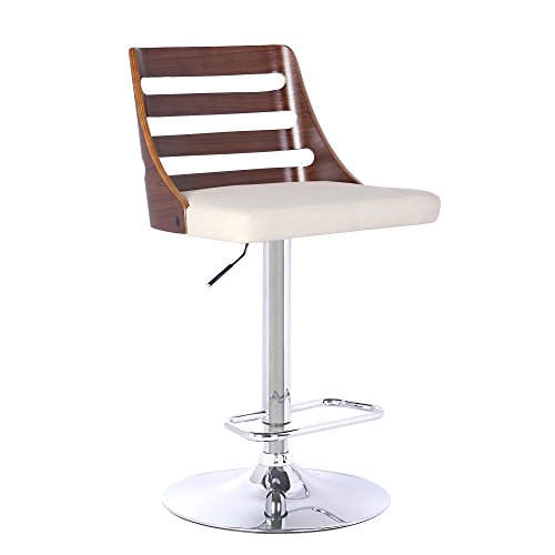 Taburete Armen Living Storm en cuero sintético crema, madera nogal y acabado cromado miniatura 6