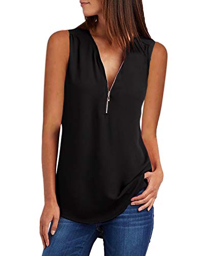 YOINS Donna Bluse e Camicie Casuale Camicetta Elegante Felpa Donna Magliette Scollo a V Camicia Manica Lunga e Zip Tops Moda Nero-02 XS/EU32-34