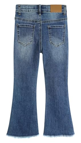 KIDSCOOL SPACE Girls Jeans, Split Hem with RAL Edges Elastic Waistband Inside High Stretch Denim Flared Pants2